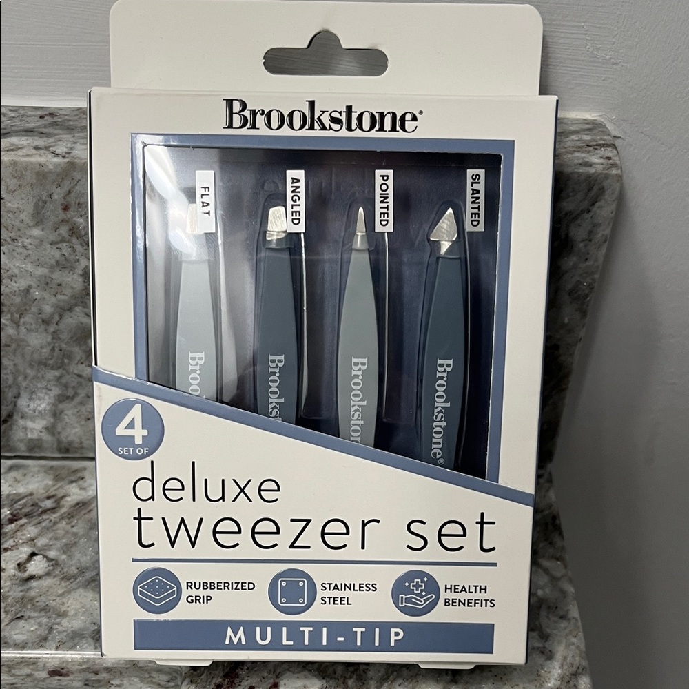 Brookstone Multi-Tip Tweezer Set - Gray and Silver